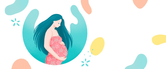 Pregnant woman banner with colorful background.