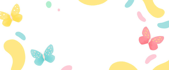 Colorful banner with butterfflys on white background.