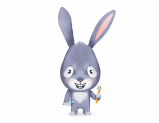 Cute illustration of a bunny with a toothbrush.