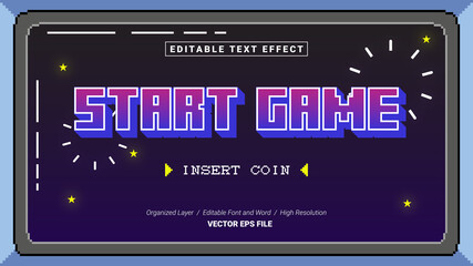Editable Start Game Font. Typography Template Text Effect Style. Lettering Vector Illustration Logo.
