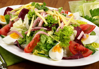 Mixed Chef Salad with Ham, Cheese and Eggs