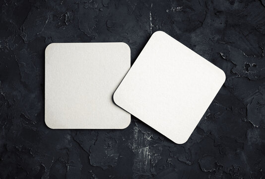 Two blank square beer coasters. Responsive design template. Top view.