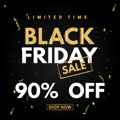 90 percent price off icon or label. Black Friday Sale banner. Discount badge design.Black Friday Super Discount and Price Reduction. 90% off black Friday white and gold on black background sale ticket
