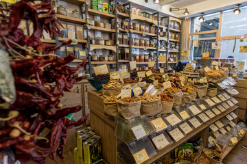 Spices and grains for sale at the market 