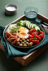 healthy keto diet breakfast lunch egg feta cheese tomato sausage olive