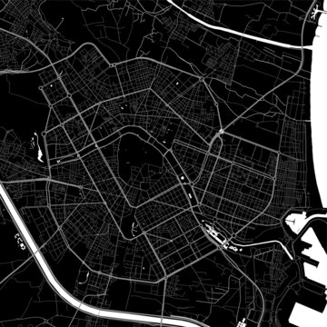 Urban city map of Valencia. Vector poster. Black grayscale street map.