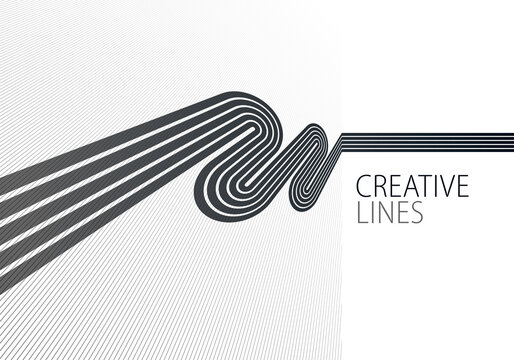 3D black and white lines in perspective abstract vector background, linear perspective illustration op art.
