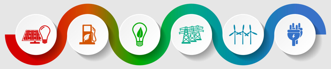 Renewable energy concept infographic vector template, green power, electricity flat design illustration - obrazy, fototapety, plakaty