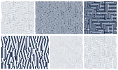 seam19_2_507Seamless cubes vector backgrounds set, lined boxes repeating tile patterns, 3D architecture and construction, geometric designs.