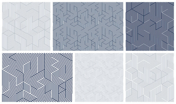 seam19_2_507Seamless cubes vector backgrounds set, lined boxes repeating tile patterns, 3D architecture and construction, geometric designs.