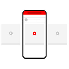 two windows of the video player in the smartphone and outside the smartphone continuation of the video screen red cap windows of the player player in the smartphone vector icon eps10