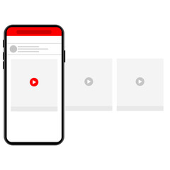 video player window in smartphone and two windows outside smartphone extension video screen red cap player player window in smartphone vector icon eps10