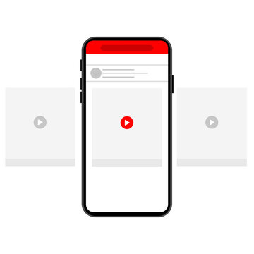 two windows of the video player in the smartphone and outside the smartphone continuation of the video screen red cap windows of the player player in the smartphone vector icon eps10