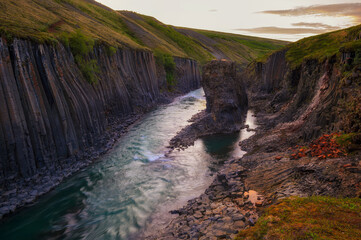 Studlagil Canyon in east Iceland at sunset