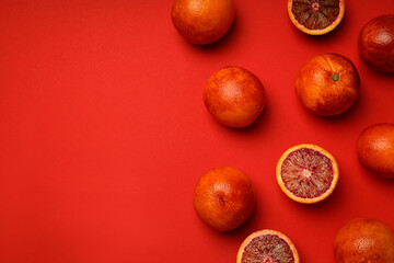 Concept of citrus with red orange, space for text