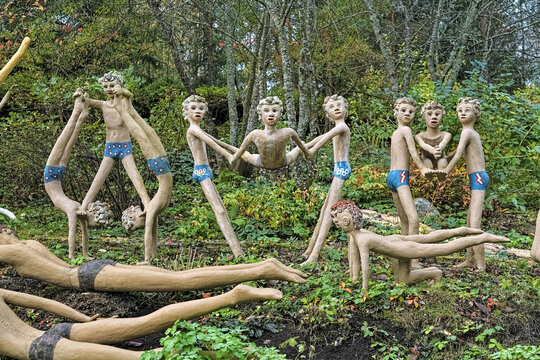 Parikkala, Finland. Sculptures by artist Veijo Ronkkonen in his sculpture park (Parikkalan patsaspuisto). The park contains about 560 concrete statues and a magnificent garden.