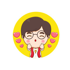 Cute priest pose finger love chibi cartoon character illustration