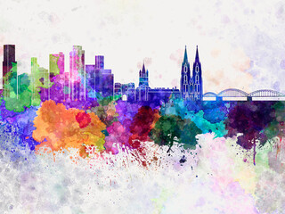 Cologne skyline in watercolor background