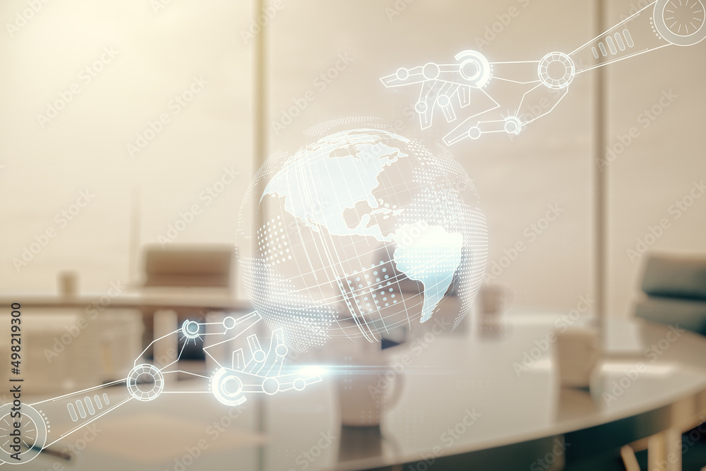 Aufkleber abstract virtual robotics technology sketch with globe on a modern boardroom background, future tech