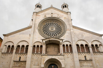 Facade of Duomo in Modena, Italy. This is the most important church in the city.