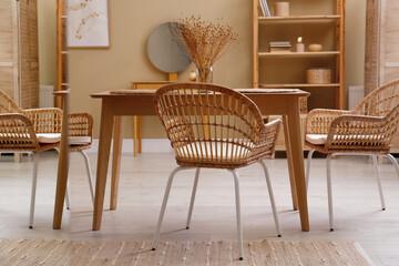 Beautiful dining room interior with new stylish furniture