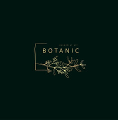 Minimal feminine floral monogram and logo. Hand drawn wedding herb, elegant leaves. Botanical rustic trendy greenery vector