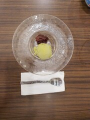 Green tea ice cream with red bean paste.