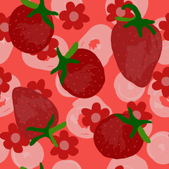 Pink Strawberry Vector Seamless Pattern. Red
