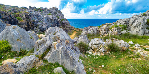 Coastline and Cliffs, Cantabrian Sea, Buelna, Llanes, Asturias, Spain, Europe