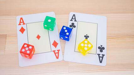 Playing cards and colorful dice_06