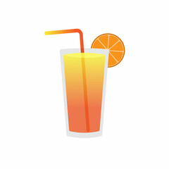 Vector orange juice with a straw, glass of beverage with a slice of fruit in a flat style