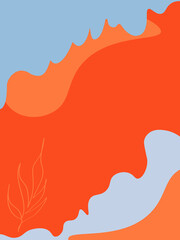 Naklejka premium Abstract bright summer geometric background with wave pattern. Poster blank with orange and blue shapes in blots