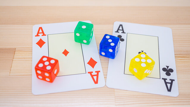 Playing cards and colorful dice_07