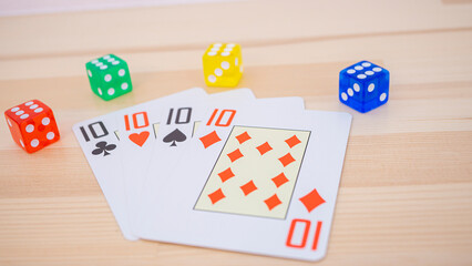 Playing cards and colorful dice_12