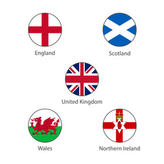 Flags of United Kingdom and England, Scotland, Northern Ireland and Wales. Vector illustration