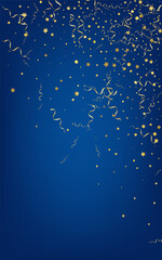 Golden Ribbon Festive Vector Blue Background.