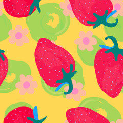Drawing Strawberry Vector Seamless Pattern.