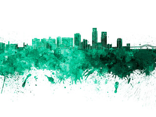 Corpus Christi skyline in green watercolor on white background