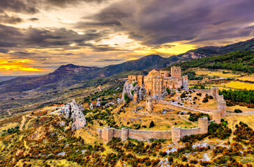 Loarre Castle at sunset. Huesca Province in Aragon, Spain - obrazy, fototapety, plakaty