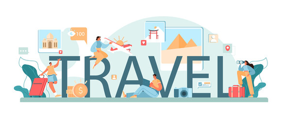 Fototapeta na wymiar Travel typographic header. Travel company promotion, attraction