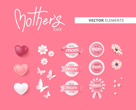 Mothers day vector elements set in pink