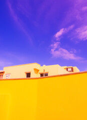 Minimalist architecture stylish wallpapers. Trendy colours combination. Yellow and blue. Geometry and details