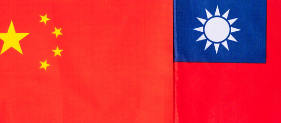 Taiwan against China flags. Sanctions, war, conflict, Politics and relationship concept