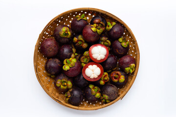 Mangosteen on white background.