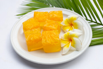 Sweet egg floss jelly. Thai dessert