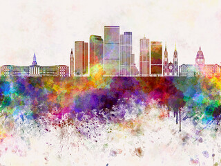 Denver V2 skyline in watercolor background