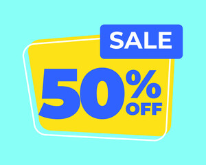 50% off tag fifty percent discount sale blue letter yellow background