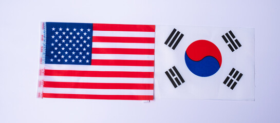 America against Korea flags. freindship, war, conflict, Politics and relationship concept