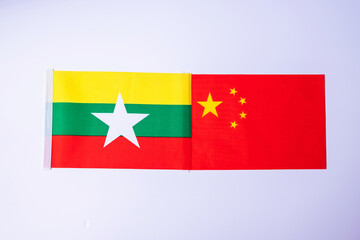 China against Myanmar flags. freindship, war, conflict, Politics and relationship concept