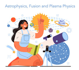 Diverse women in science. Female astrophysicist, fusion and plasma physicist